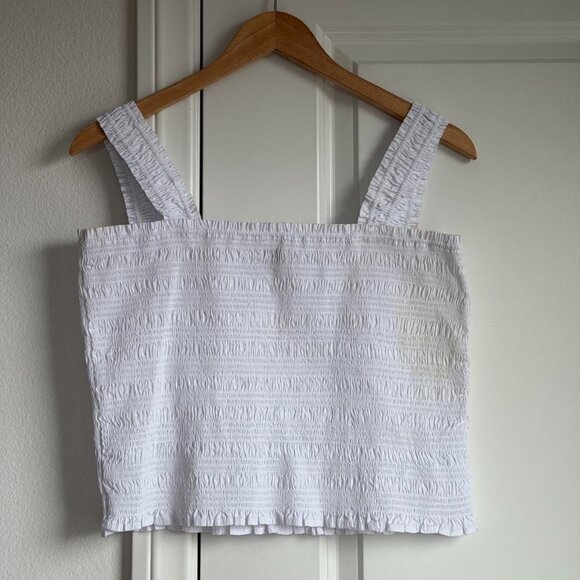 Madewell Poplin Smocked Tank in White, Size X-Large - Picture 12 of 12